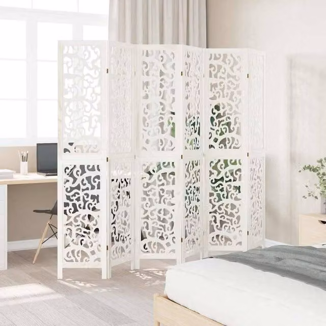 Berkfield Home 6-Panel White Solid Wood Paulownia Room Divider