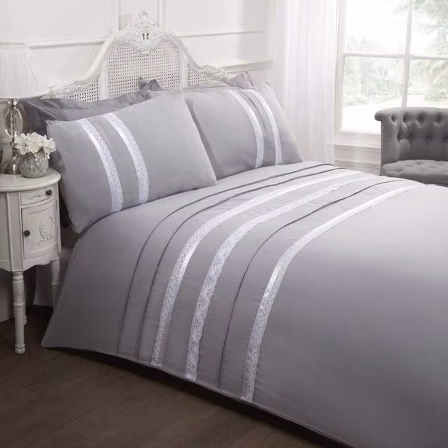 Rapport Home Annabella Silver Striped Polycotton Duvet Set with Pillowcase, W/D/H: 90 x 200 cm