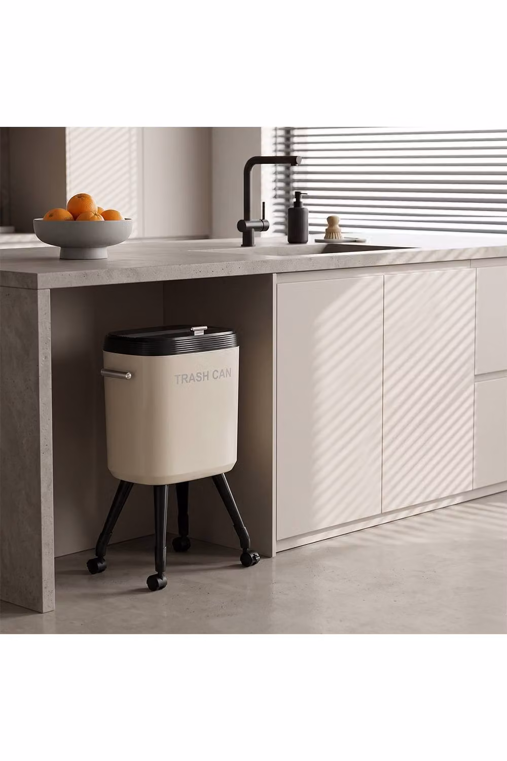 Living and Home High-Footed Bin with Flip Lid and Wheels in Beige – 2