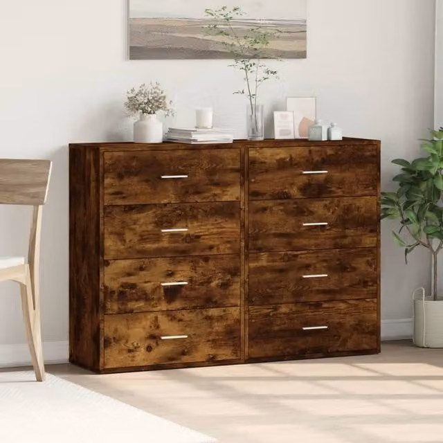 Berkfield Home Set of 2 Modern Smoked Oak Sideboards in Brown, W/D/H: 60 x 31 x 84 cm – 1