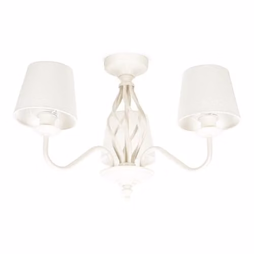 ValueLights Traditional 3 Light Ceiling Chandelier in Beige and White with Fabric Lampshades and LED Bulb, Shade Width: 49 cm