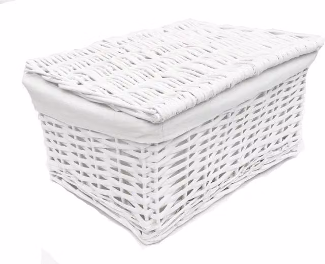 Topfurnishing Lidded Wicker Storage Basket with Lining in White, Width: 24 cm