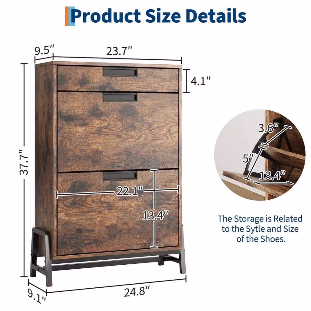 KORVIXA Brown Rustic Oak Tilt-out Shoe Cabinet with Drawers, W/D/H: 100 x 100 x 100 cm – 2
