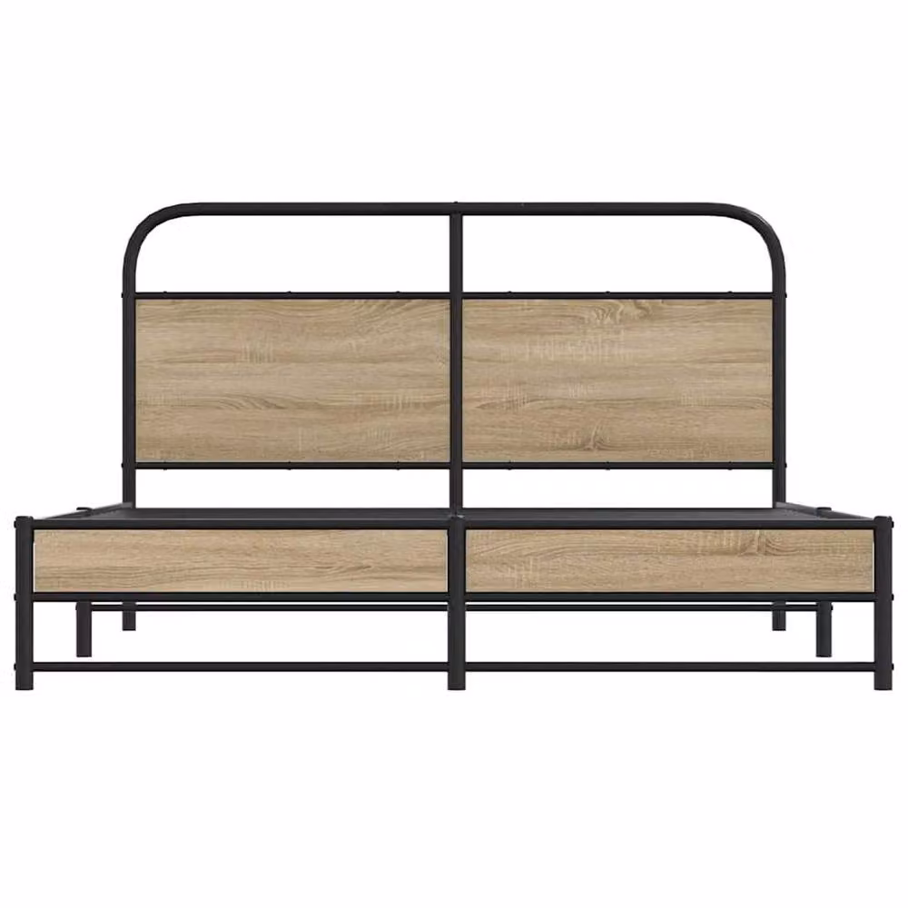 Berkfield Home Metal and Wood Bed Frame in Smoked Oak Brown, W/D/H: 160 x 200 x 166 cm – 3