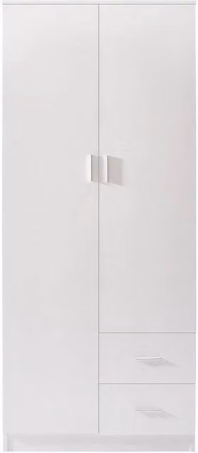 KORVIXA White Modern 2 Door 2 Drawer Wardrobe with Internal Shelves and Hanging Rod, W/D/H: 100 x 100 x 100 cm