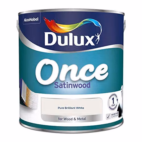 Dulux Once Satinwood Paint for Wood and Metal, White, 2.5L – 2