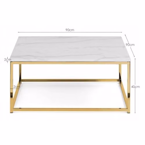 Julian Bowen Scala Square Coffee Table in White Marble and Gold, W/D/H: 60 x 60 x 45 cm – 2