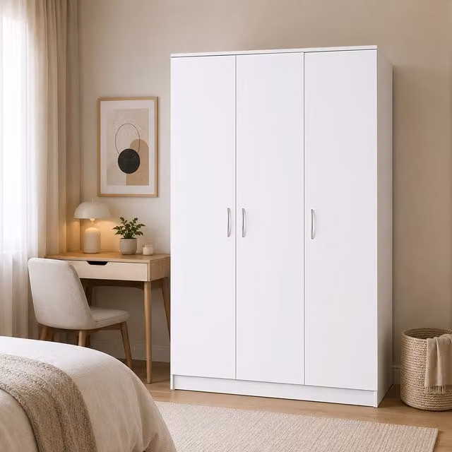 KDMD Venice 3 Door White Wardrobe, Width: 120 cm