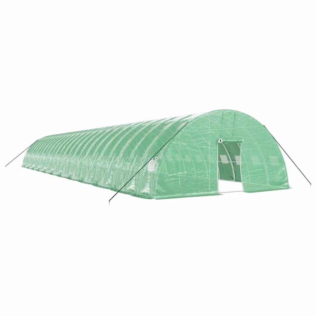 Berkfield Home Green Steel Frame Greenhouse with Plastic Windows and Roller Planter, W/D/H: 24 x 6 x 2.85 m – 2
