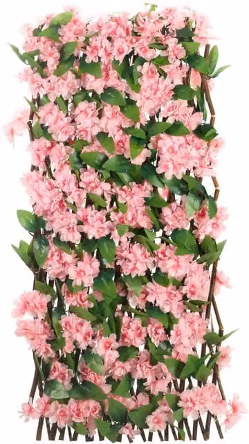 Marco Paul Expandable Artificial Pink Blossom Willow Trellis Garden Privacy Screen, Pink and Green, H 180 cm x W 85 cm x D 30 cm