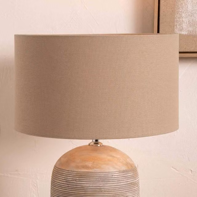 Ruma Taupe and Beige Cylinder Cotton Lampshade for Table and Floor Lamps, Diameter: 40.64 cm