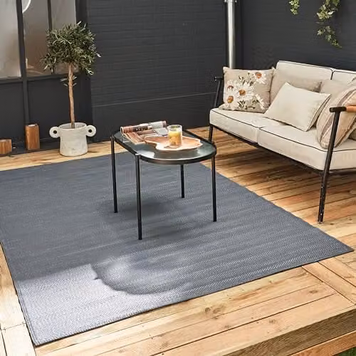 THE RUGS Urban Collection Reversible Outdoor Plastic Rug in Anthracite Grey, W/D: 90 x 150 cm
