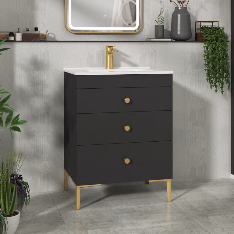 Royal Bathrooms Verona 600mm Matt Black Floor Standing 3 Drawer Vanity Unit with Soft Close Doors