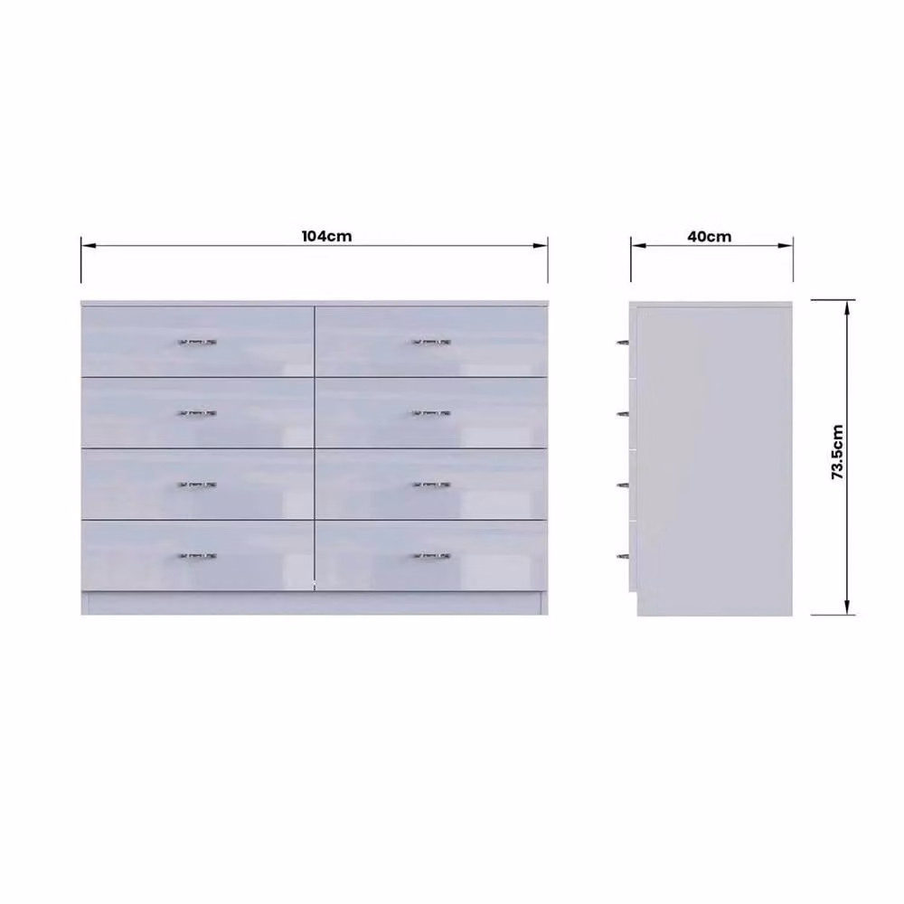 KORVIXA 8 Drawer Chest of Drawers in Matt Grey with Metal Frame, Width: 100 cm – 1