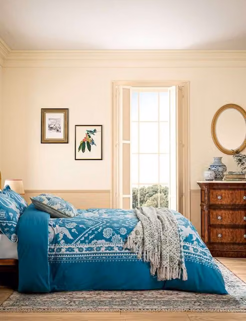 Joules Hidcote Birds Tapestry Cotton Bedding Set, Blue Mix, W: 140 cm, L: 200 cm