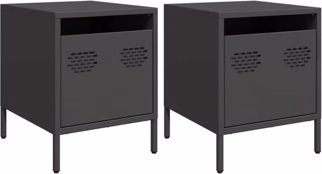 Berkfield Home Set of 2 Black Steel Bedside Cabinets, W/D/H: 35 x 39 x 43.5 cm – 1