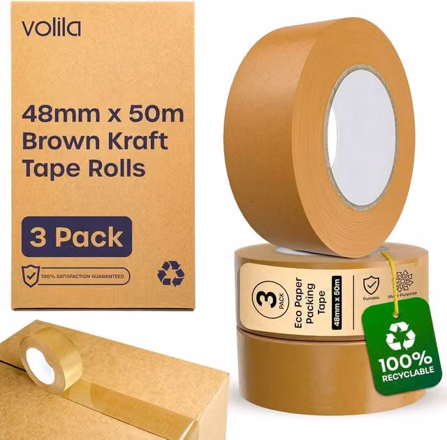Volila 3 Pack Brown Kraft Heavy Duty Packaging Tape, Width: 48 mm, Length: 50 m