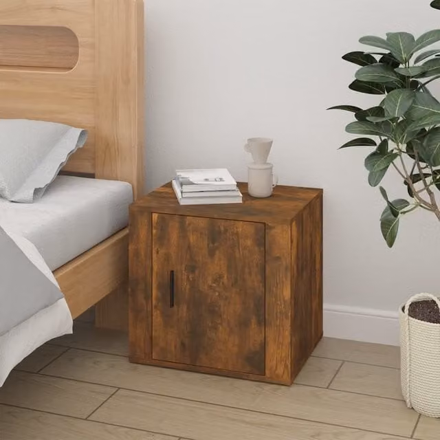 Berkfield Home Smoked Oak Bedside Cabinet in Brown, W/D/H: 50 x 39 x 47 cm