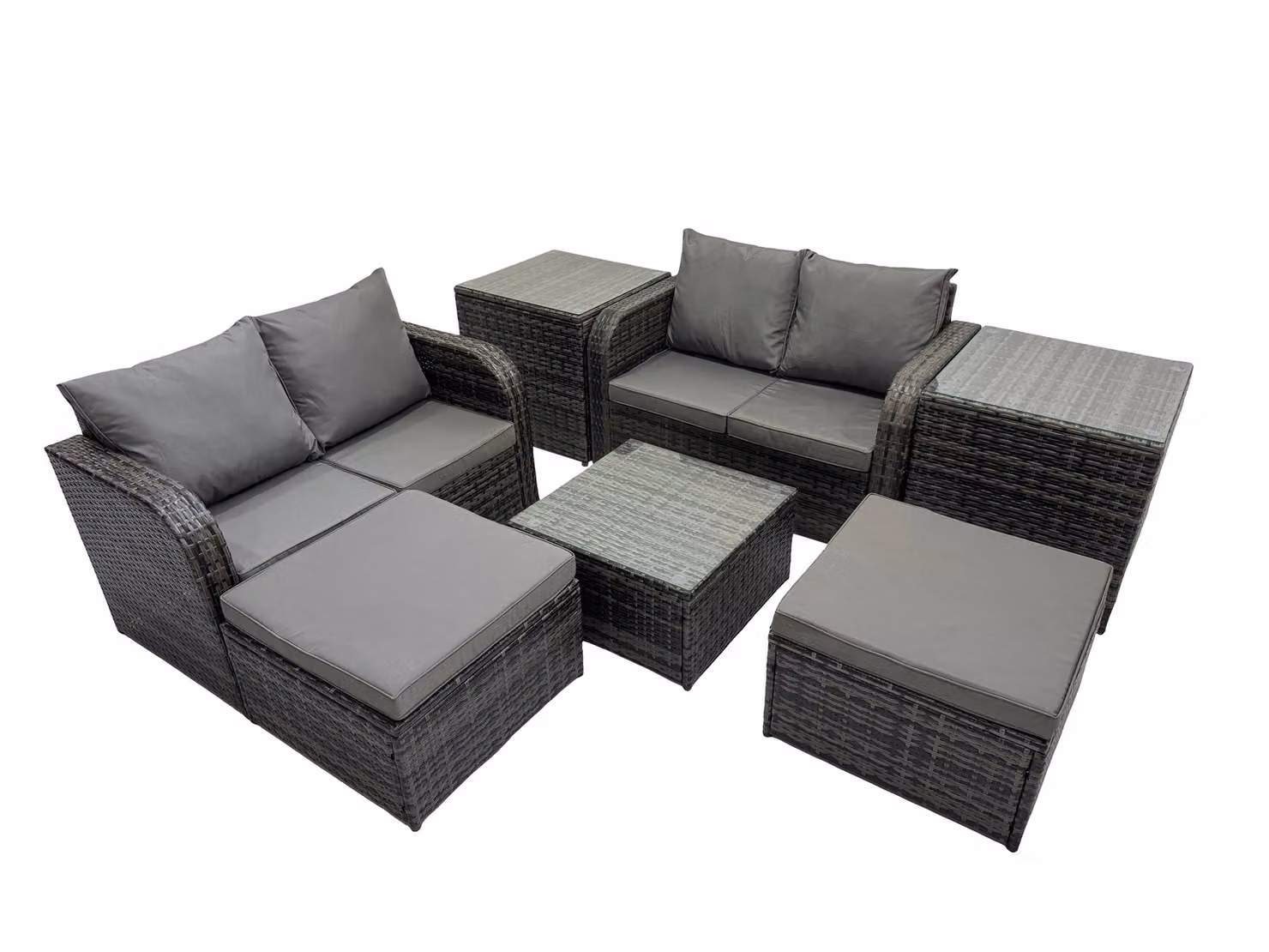 Fimous Love Outdoor Furniture Set in Dark Grey featuring 2-Seater Sofa, Coffee Table and Ottomans – 2
