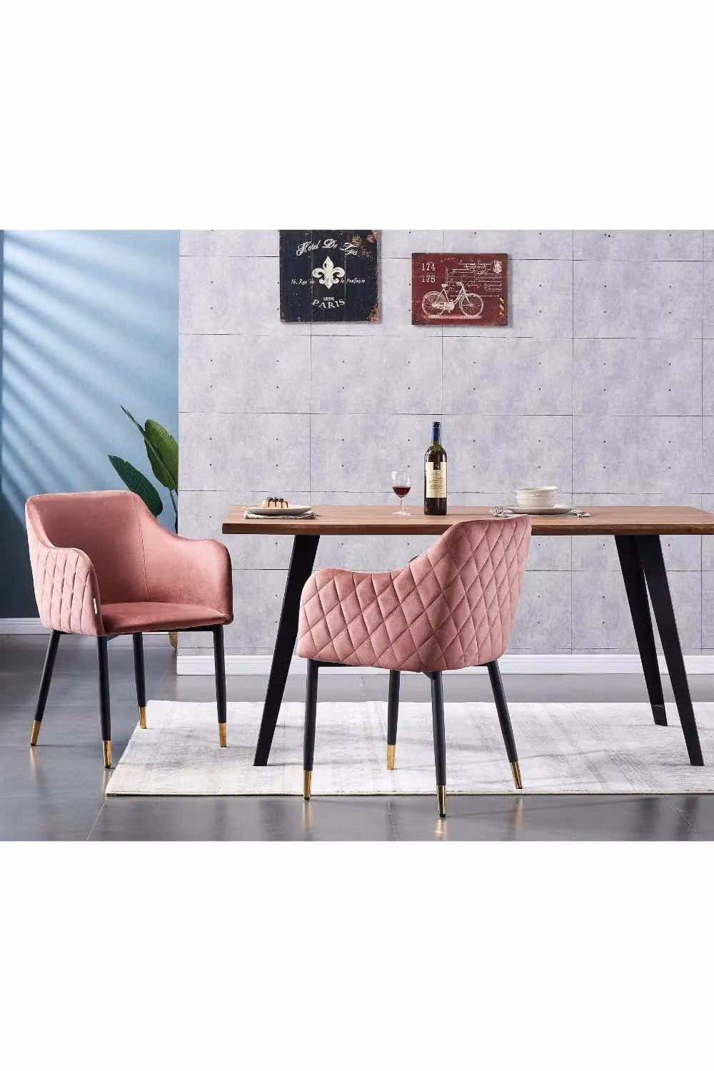 Life Interiors Set of 2 Verona Velvet Dining Chairs in Pink with Gold Accents – 3