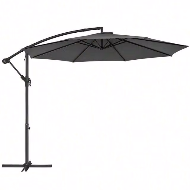SONGMICS 3m Cantilever Garden Parasol with Base, Grey, UPF 50 Polyester and Steel