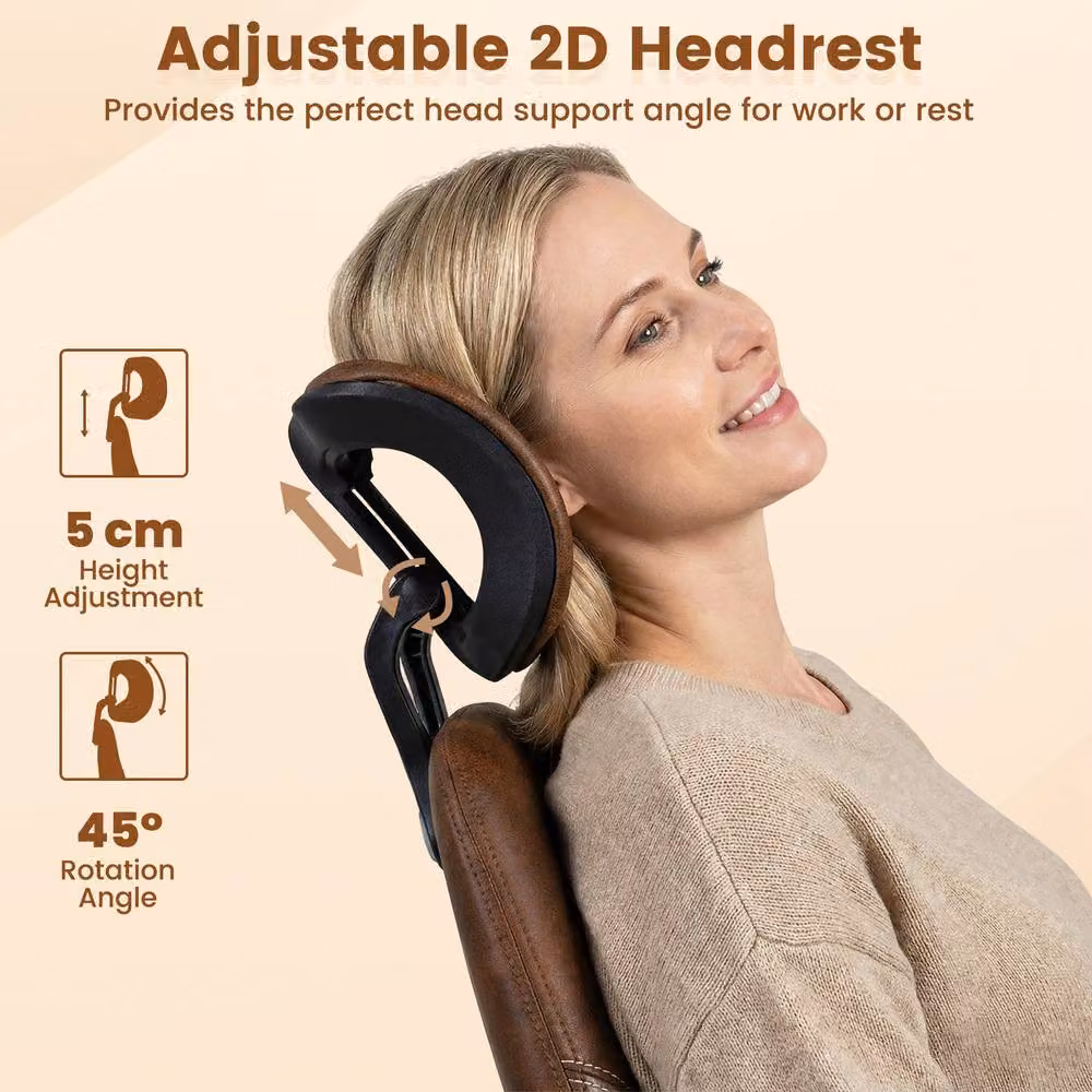 Gymax Ergonomic Brown Office Chair with Headrest and Rocking Backrest – 5