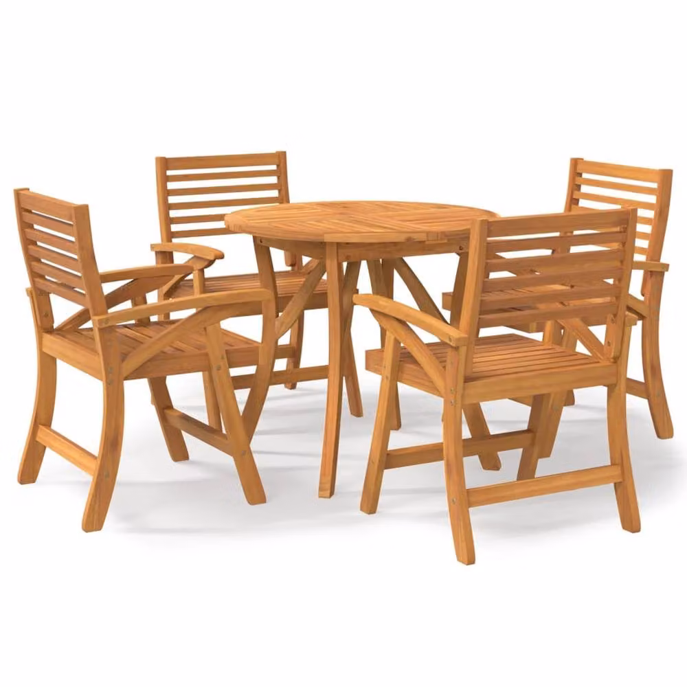 Berkfield Home Garden Round Dining Set in Brown Oiled Acacia Wood – 2