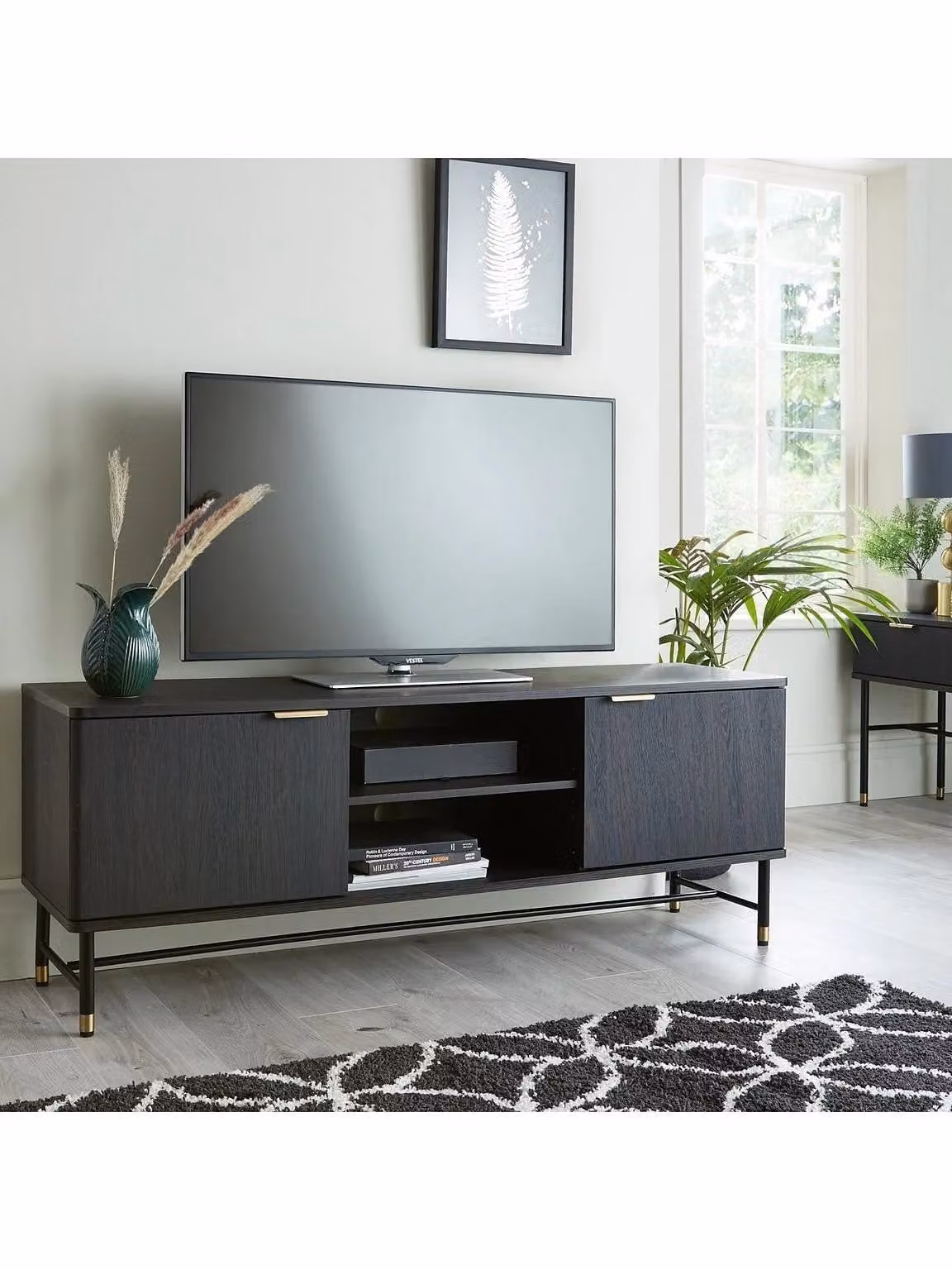 Cooper TV Unit in Walnut with Gold Metal Legs, fits up to 60 inch screens