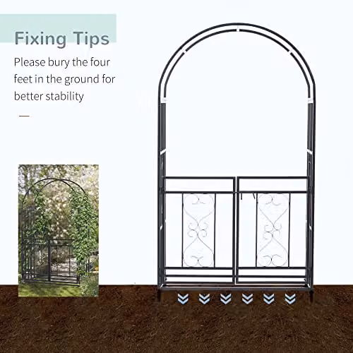 Outsunny Metal Garden Arch with Double Gates and Trellis for Climbing Plants, Grey, H: 206 cm, W: 114 cm, D: 50 cm – 3