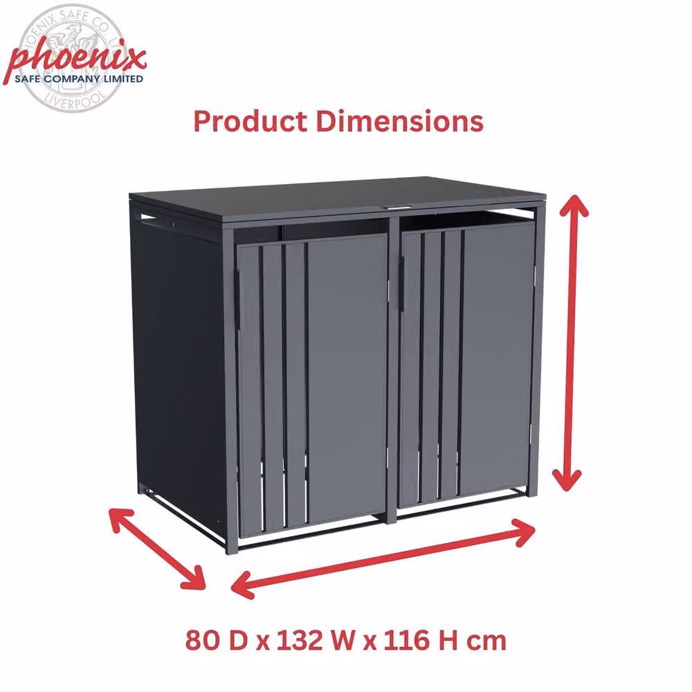 Phoenix Safe Company Anthracite Double Wheelie Bin Store for 2 x 240L Bins, Soft Close Metal Storage, W: 80 cm, D: 116 cm, H: 80 cm – 3