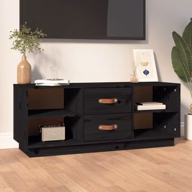 Berkfield Home Black Rustic Solid Wood Pine TV Cabinet W/D/H: 100 x 34 x 40 cm