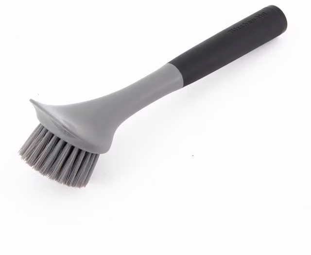KitchenAid Long Handled Cast Iron Scrubbing Brush with Scraper in Grey
