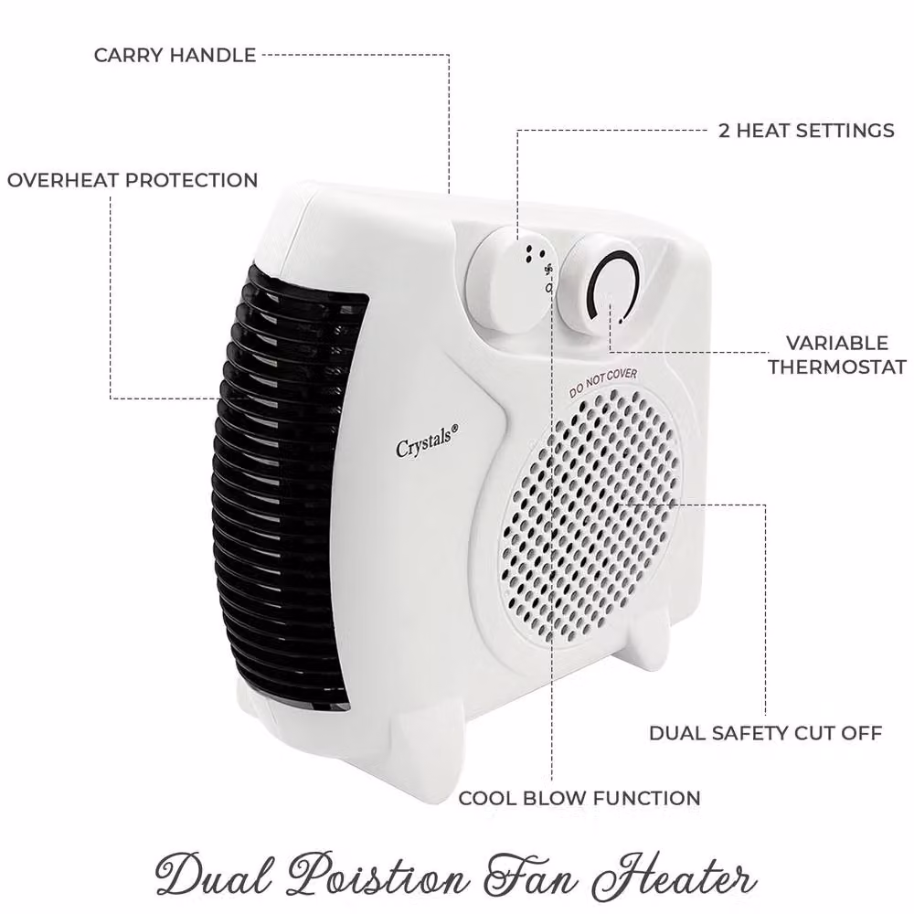 Crystals 2-in-1 Portable Electric Fan Heater, 2000W, White – 3
