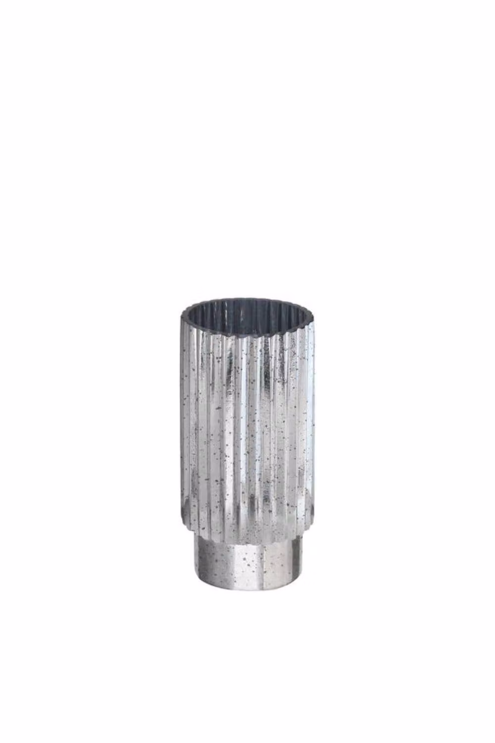 KDMD Silver Tonal Ribbed Cylinder Tabletop Vase – 2
