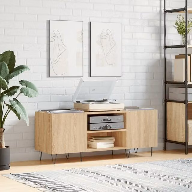 Berkfield Home Record Cabinet in Sonoma Oak Brown, W/D/H: 121 x 38 x 48 cm – 1