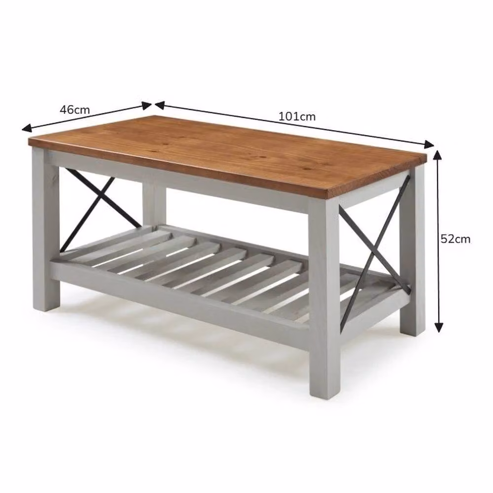 FORGEVIO Cottage Bench Grey Painted Pine Wooden Shoe Rack and Storage Shelf – 2