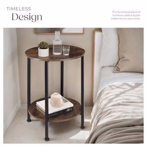 tectake Ballina Bedside Table in Dark Brown with Industrial Design, Diameter: 45 cm, Height: 64 cm – 7