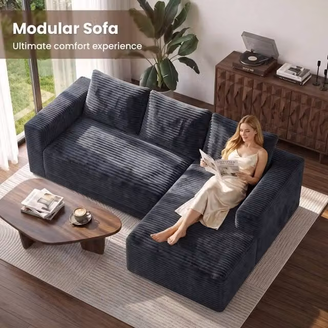 FORGEVIO Grey L-Shaped Modular Boneless Fabric Sofa with Scatter Cushions – 1