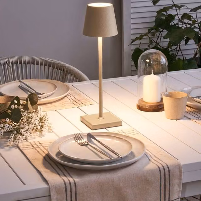 Wyld and Coco Beige Aluminium Table Lamp with Touch Dimmer and USB Charging, H 38 cm x W 10 cm x D 10 cm