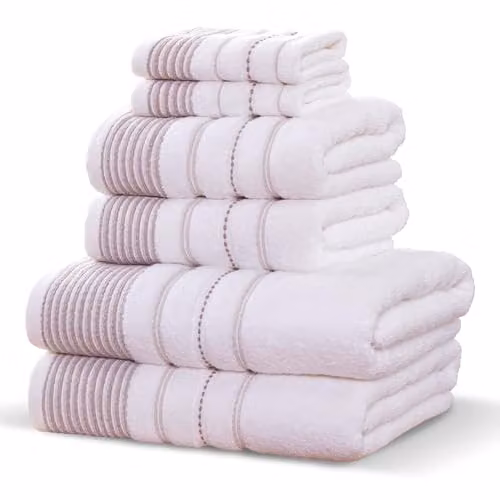 Rapport Home Dakota Stripe 6-Piece Cotton Towel Bale in Beige and White, 500gsm