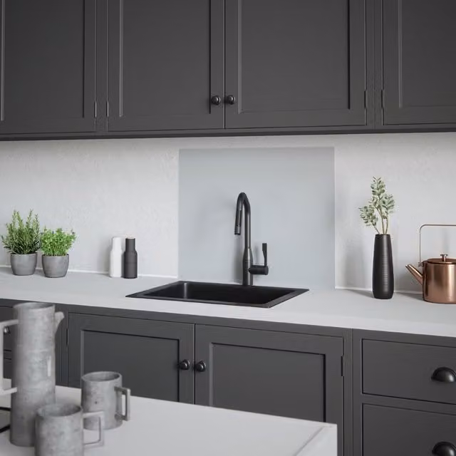 House Beautiful Platino Glass Kitchen Splashback in Silver and Grey, Width: 60 cm