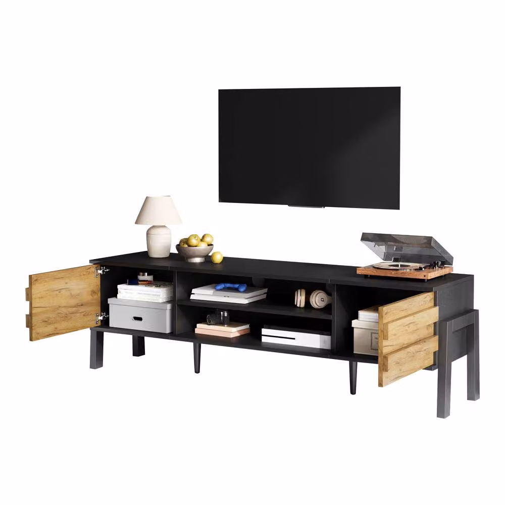 Rolipo Modern Scandinavian Wood and MDF TV Stand in Natural and Black, Width: 175 cm – 3