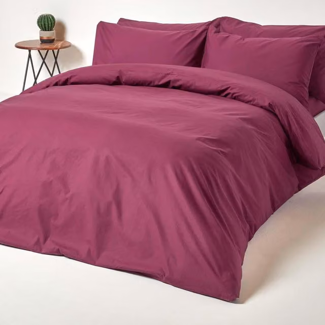 Homescapes Purple Egyptian Cotton Percale Duvet Cover and Pillowcase Set, W: 200 cm x D: 200 cm