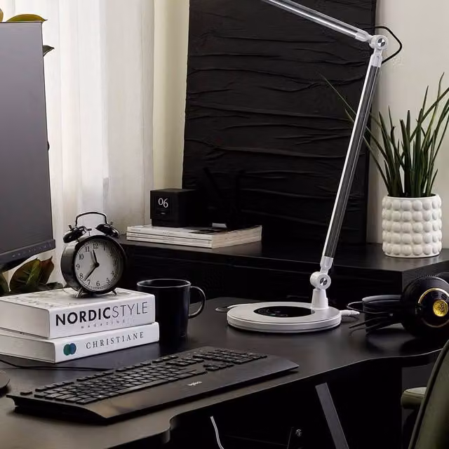 Wyld and Coco LED Desk Lamp in Silver, Brushed Aluminium with Touch Dimmer and Adjustable Colour Temperatures