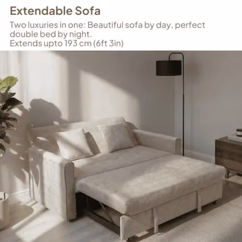 Home Source Charleston 2 Seater Click Clack Convertible Sofabed in Beige Velvet – 4