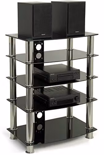 Centurion Supports Galago Contemporary Black Glass AV Separates Stand with 5 Shelves, W/D/H: 82.5 x 60 x 44 cm – 1