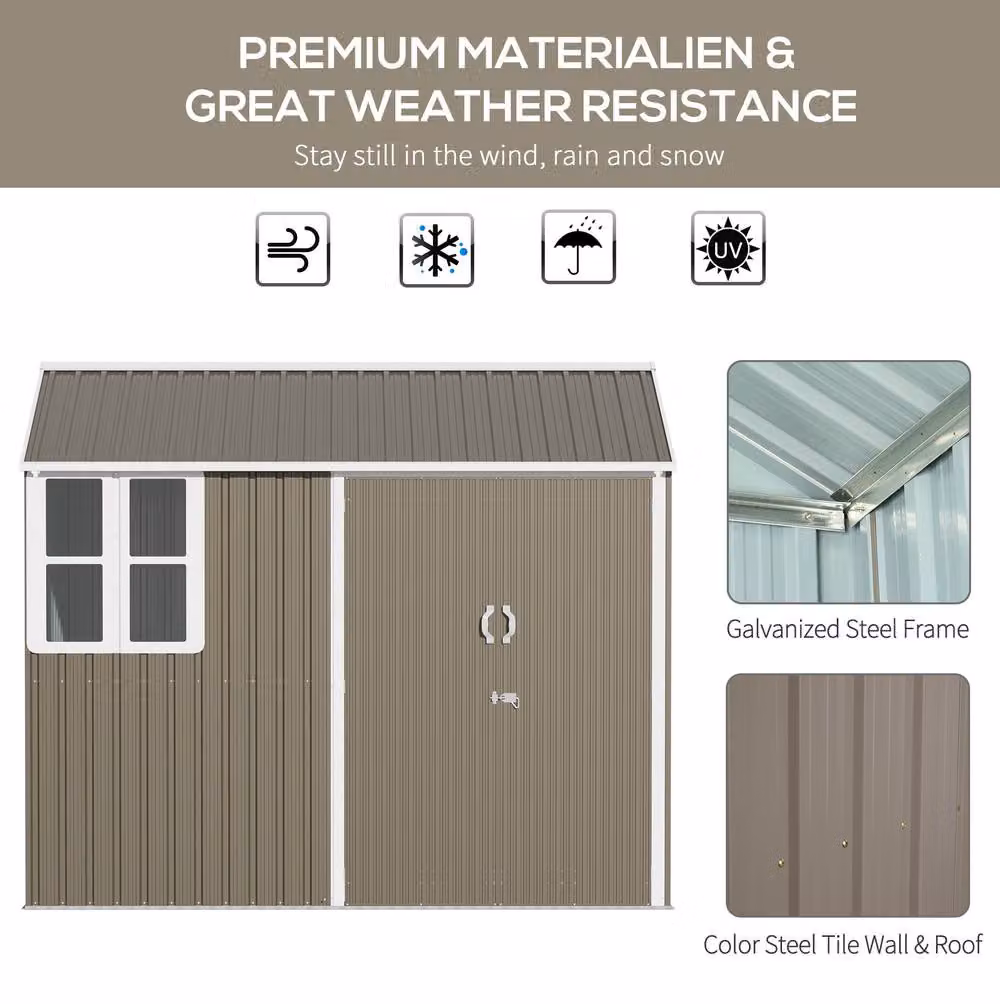 STILVORA Modern Pent Garden Shed in Grey with Double Doors and Window, W/D/H: 259 x 230 x 171 cm – 4