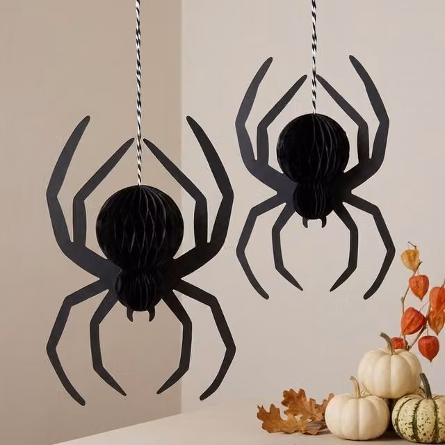 Garden Greatness Black Geometric Paper Honeycomb Halloween Hanging Decorations, 2 Pack – 1