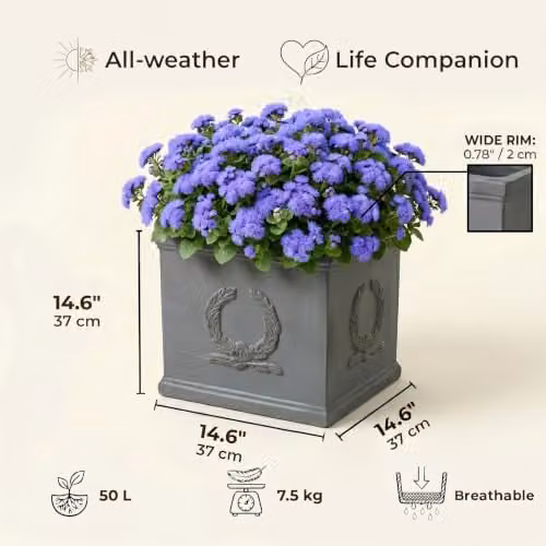 IDEALIST Grey Reinforced Stone Square Planter 37 cm – 5