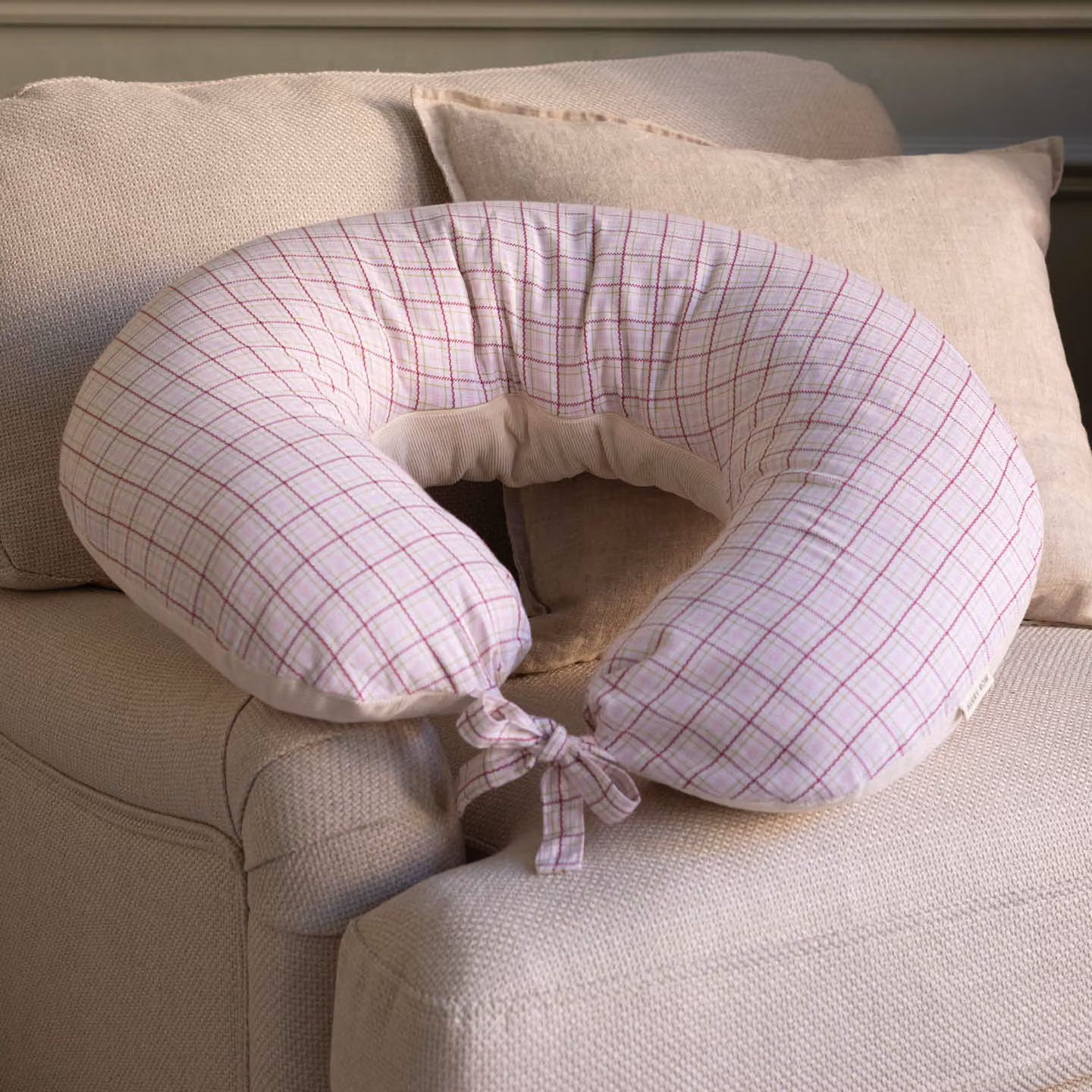 Avery Row Pink C-Shape Nursing Pillow in Organic Washable Cotton – 2